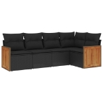 Set Divani da Giardino 5 pz con Cuscini in Polyrattan Nero
