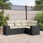 Set Divani da Giardino 4 pz con Cuscini Nero in Polyrattan
