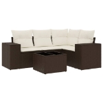 Set Divano da Giardino 5 pz con Cuscini Marrone in Polyrattan