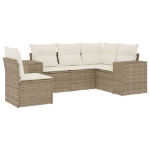 Set Divano da Giardino 5 pz con Cuscini Beige in Polyrattan