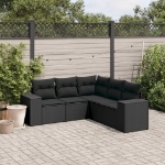 Set Divani da Giardino 5 pz con Cuscini in Polyrattan Nero