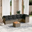 Set Divani da Giardino 7 pz con Cuscini Grigio in Polyrattan