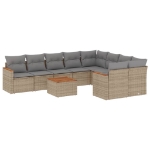 Set Divano da Giardino 10 pz con Cuscini Beige in Polyrattan