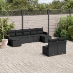 Set Divani da Giardino 9 pz con Cuscini Nero in Polyrattan