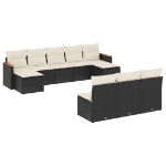 Set Divani da Giardino 10pz con Cuscini in Polyrattan Nero