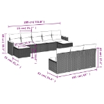 Set Divani da Giardino 10pz con Cuscini in Polyrattan Nero
