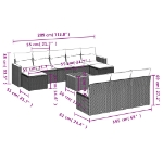 Set Divani da Giardino 11 pz con Cuscini in Polyrattan Nero