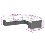 Set Divani da Giardino 10pz con Cuscini in Polyrattan Nero