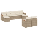 Set Divano da Giardino 9 pz con Cuscini Beige in Polyrattan