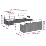 Set Divani da Giardino 10pz con Cuscini in Polyrattan Nero