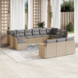 Set Divano da Giardino 13 pz con Cuscini Beige in Polyrattan