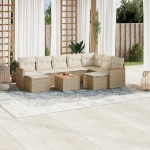 Set Divano da Giardino 10 pz con Cuscini Beige in Polyrattan