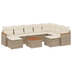 Set Divano da Giardino 10 pz con Cuscini Beige in Polyrattan