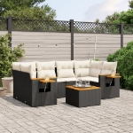 Set Divani da Giardino con Cuscini 7pz Nero Polyrattan