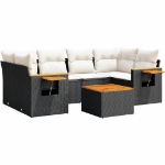 Set Divani da Giardino con Cuscini 7pz Nero Polyrattan