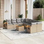 Set Divano da Giardino 9 pz con Cuscini Beige in Polyrattan