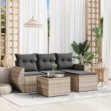 Set Divano da Giardino 5pz con Cuscini Grigio Chiaro Polyrattan