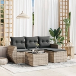 Set Divano da Giardino 5pz con Cuscini Grigio Chiaro Polyrattan