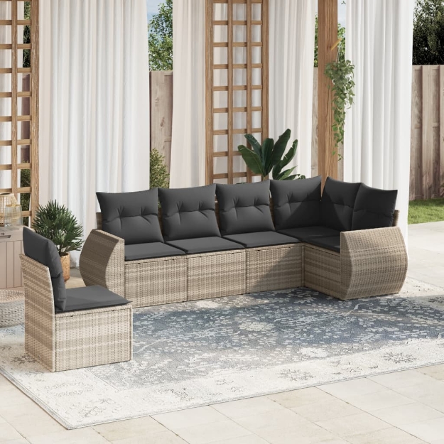 Set Divano da Giardino 6pz con Cuscini Grigio Chiaro Polyrattan