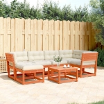 Set Divani Giardino 6pz con Cuscini Marrone Cera Massello Pino