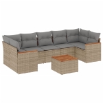 Set Divano da Giardino 8 pz con Cuscini Beige in Polyrattan