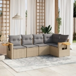 Set Divano da Giardino 5 pz con Cuscini Beige in Polyrattan