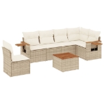 Set Divani da Giardino 7 pz con Cuscini Beige in Polyrattan