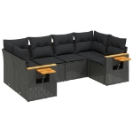 Set Divano da Giardino 6 pz con Cuscini Nero in Polyrattan