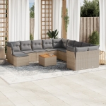 Set Divani da Giardino 12 pz con Cuscini Beige in Polyrattan