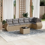 Set Divani da Giardino 7 pz con Cuscini Beige in Polyrattan