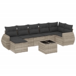 Set Divano da Giardino 8pz con Cuscini Grigio Chiaro Polyrattan