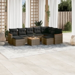 Set Divano da Giardino 10 pz con Cuscini Grigio in Polyrattan