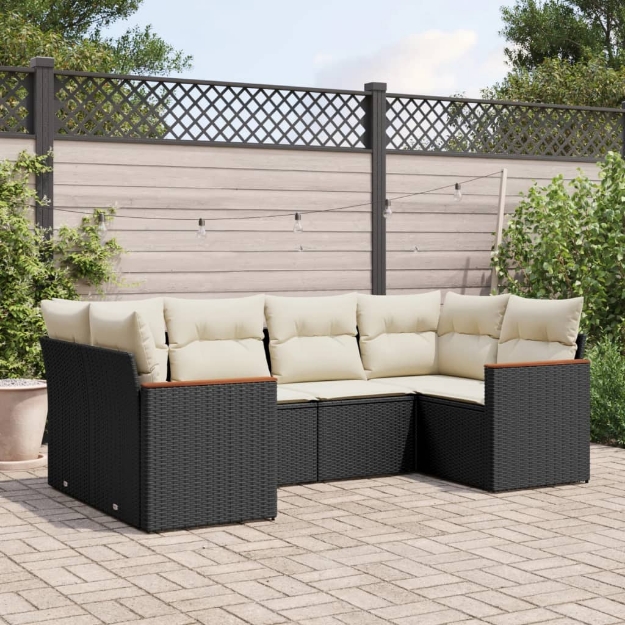Set Divano da Giardino 6 pz con Cuscini Nero in Polyrattan