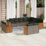 Set Divani da Giardino 12 pz con Cuscini Grigio in Polyrattan