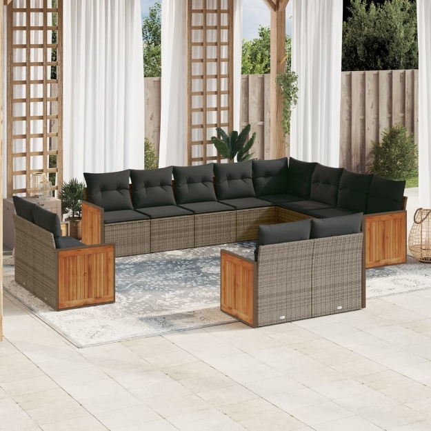 Set Divani da Giardino 12 pz con Cuscini Grigio in Polyrattan