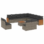Set Divani da Giardino 14pz con Cuscini in Polyrattan Grigio