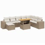 Set Divano da Giardino 9 pz con Cuscini Beige in Polyrattan
