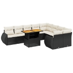 Set Divani da Giardino 10pz con Cuscini in Polyrattan Nero
