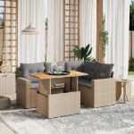 Set Divano da Giardino 5 pz con Cuscini Beige in Polyrattan