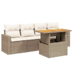 Set Divano da Giardino 5 pz con Cuscini Beige in Polyrattan