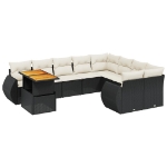 Set Divani da Giardino 10pz con Cuscini in Polyrattan Nero
