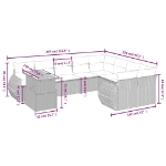 Set Divani da Giardino 10pz con Cuscini in Polyrattan Nero