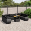 Set Divani da Giardino 11 pz con Cuscini in Polyrattan Nero
