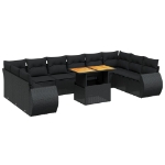 Set Divani da Giardino 11 pz con Cuscini in Polyrattan Nero