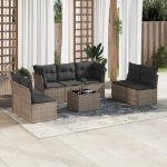 Set Divano da Giardino 8 pz con Cuscini Grigio in Polyrattan
