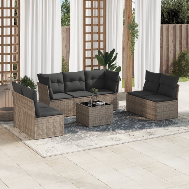 Set Divano da Giardino 8 pz con Cuscini Grigio in Polyrattan