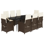 Set da Pranzo da Giardino 9pz con Cuscini Marrone in Polyrattan