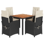 Set da Pranzo da Giardino 5 pz Nero con Cuscini in Polyrattan