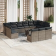 Set Divani da Giardino 14pz con Cuscini in Polyrattan Grigio