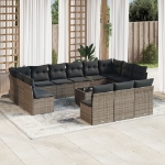 Set Divani da Giardino 14pz con Cuscini in Polyrattan Grigio